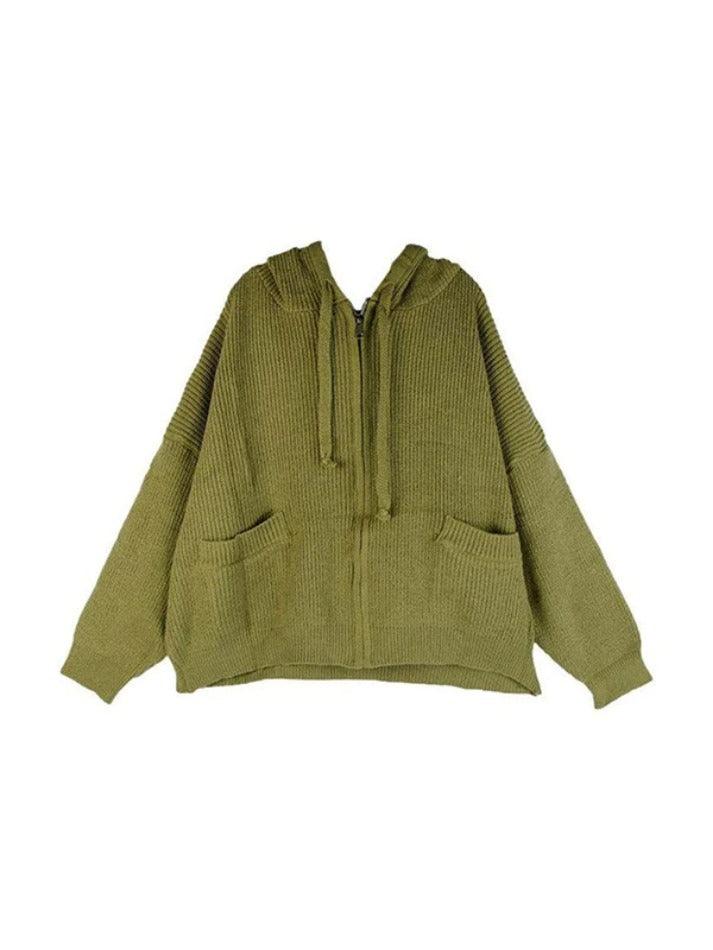 Oversize zip up hooded knit cardigan