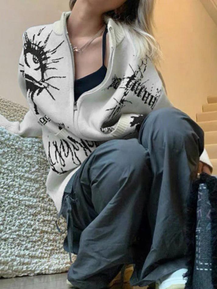 Different print big pocket knit cardigan