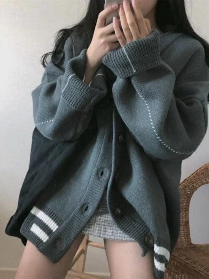 Button down striped knit cardigan
