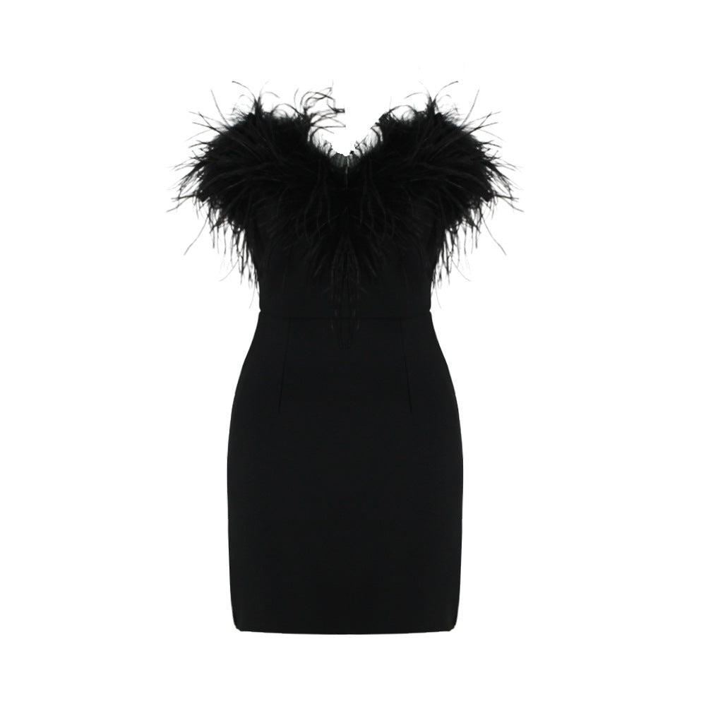 Ostrich Fur Tube Top Dress Bandage One Piece Dress Dress Short Dress