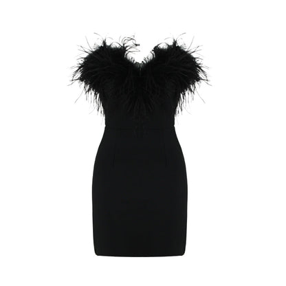 Ostrich Fur Tube Top Dress Bandage One Piece Dress Dress Short Dress