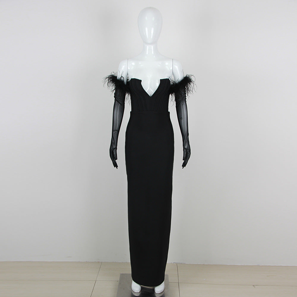 Dress Feather Tube Top Bandage Long Dress