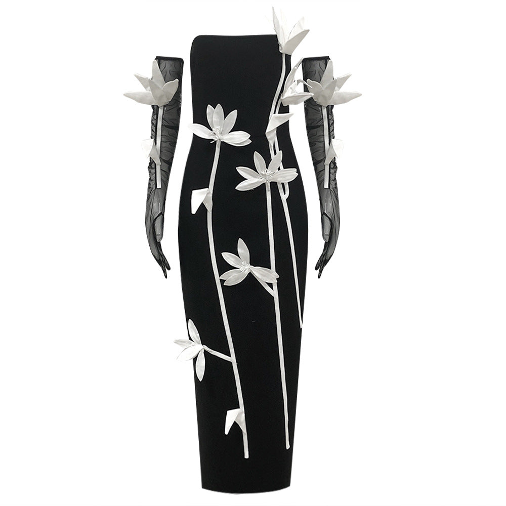 Office Tube Top Bandage Three Dimensional Floral