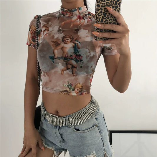 Cherub Print Crop Top