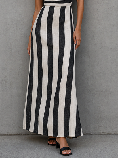 Women's Minimalist Striped Print Spaghetti Strap Cowl Neck Maxi Dress MDZ3099F8WY
