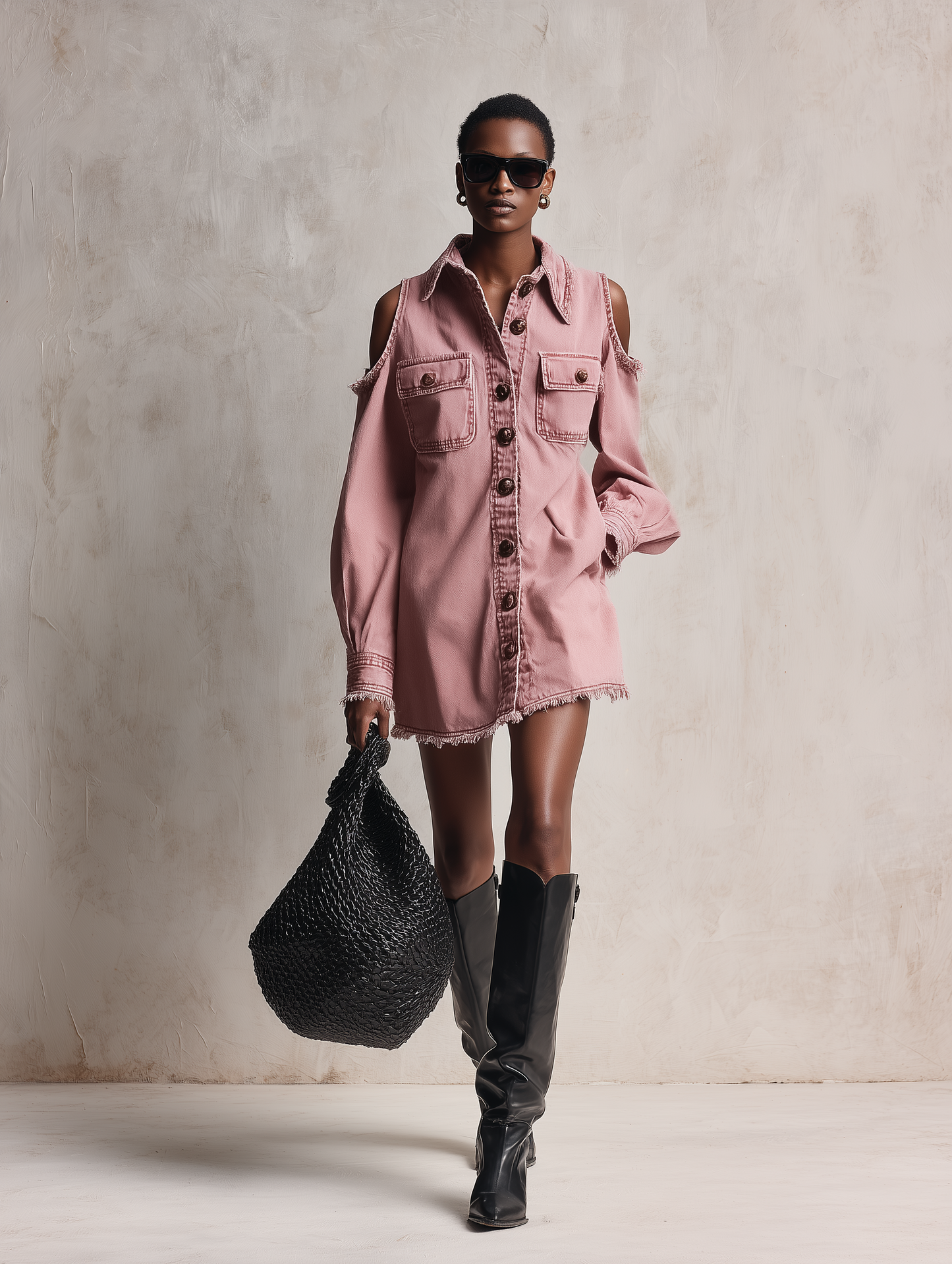 Women's Fashion Off-Shoulder Long-Sleeve Raw-Hem Denim Mini Dress MDZ3057F2WY