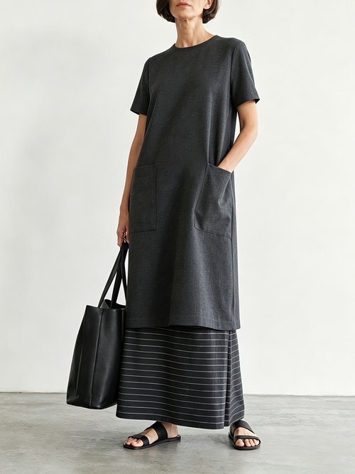 Women's Minimalist Color-Block Striped Short-Sleeve Maxi Dress MDZ3052F9WY