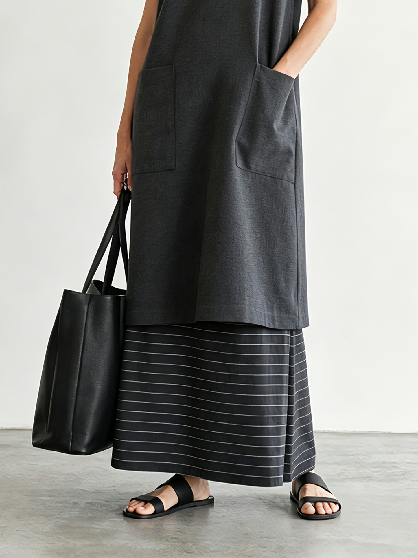 Women's Minimalist Color-Block Striped Short-Sleeve Maxi Dress MDZ3052F9WY