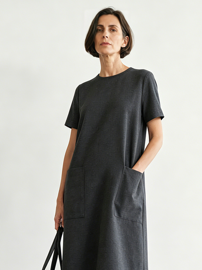 Women's Minimalist Color-Block Striped Short-Sleeve Maxi Dress MDZ3052F9WY