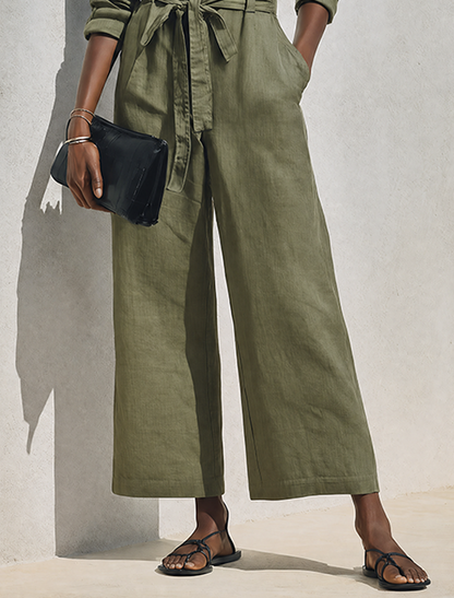 Women's Minimalist Linen-Blend Long-Sleeve Wide-Leg Jumpsuit MDZ0980G6ZRK