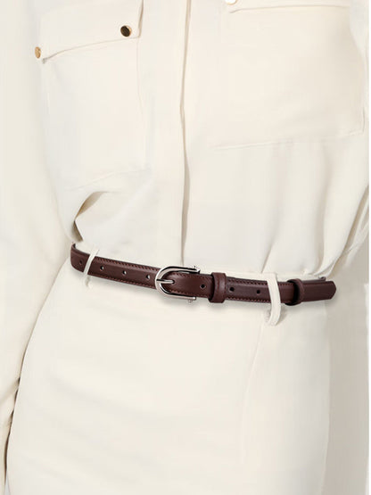 Women's Brown Classic Faux Leather Gold - Buckle Belt MDA0898H6I