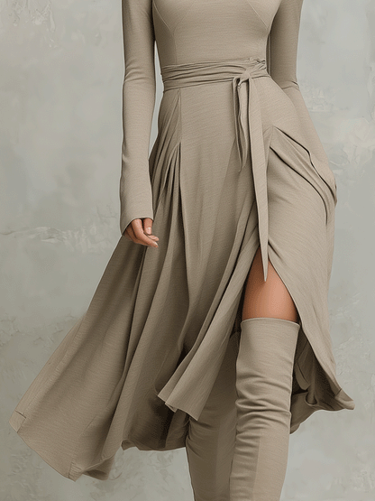 Women’s Elegant Figure-flattering Long Sleeves Knit Blend Midi Dress MDA2446G6I