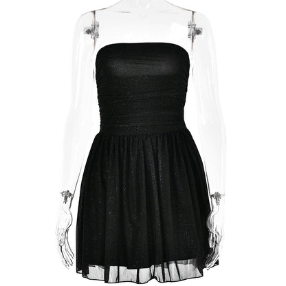 Arrival Dress Trend Mesh Stitching off Neck Tube Top Backless Short Dress for