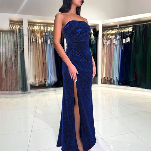 Fashionable, Elegant Slim Fit Thin Glittering Tube Top Pleated Split