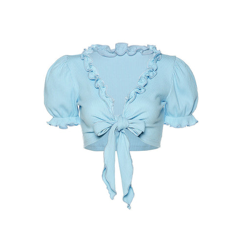 Baby Blue Knot Tie Crop Top