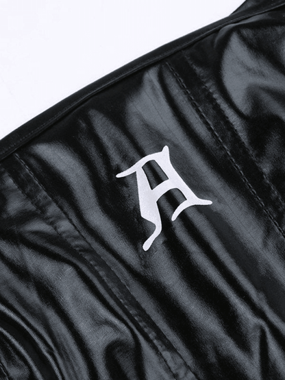 Black Pu Leather Cropped Tank Top