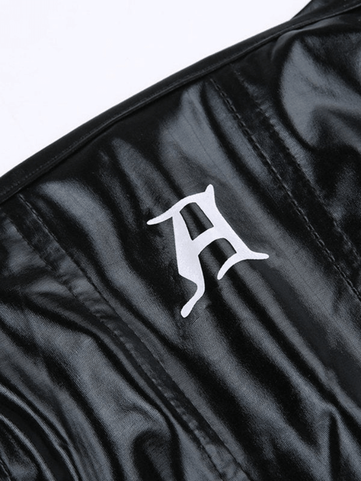 Black Pu Leather Cropped Tank Top