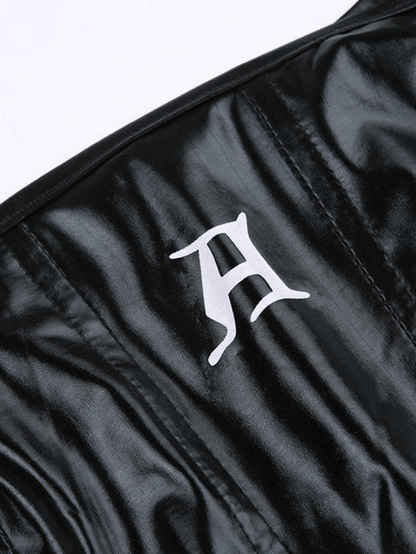 Black Pu Leather Cropped Tank Top