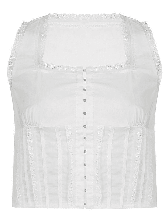 Embroidery Lace Trim Crop Tank Top