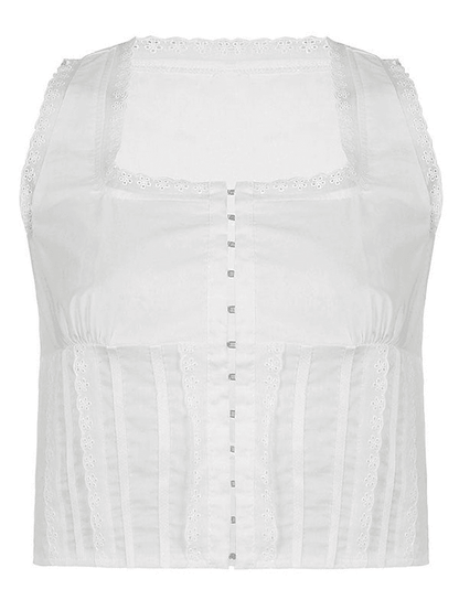 Embroidery Lace Trim Crop Tank Top