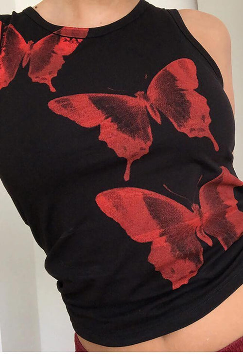 Butterfly Print Crop Tank Top