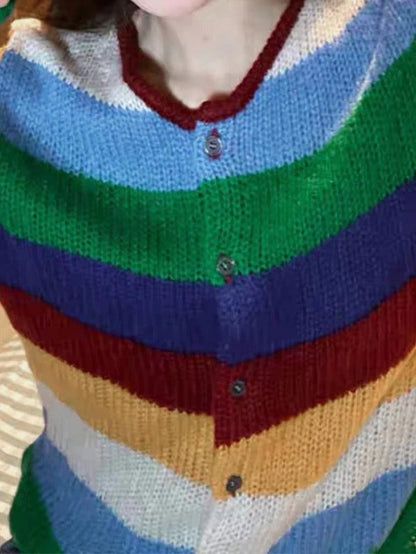 Contrast color rainbow stripe cardigan