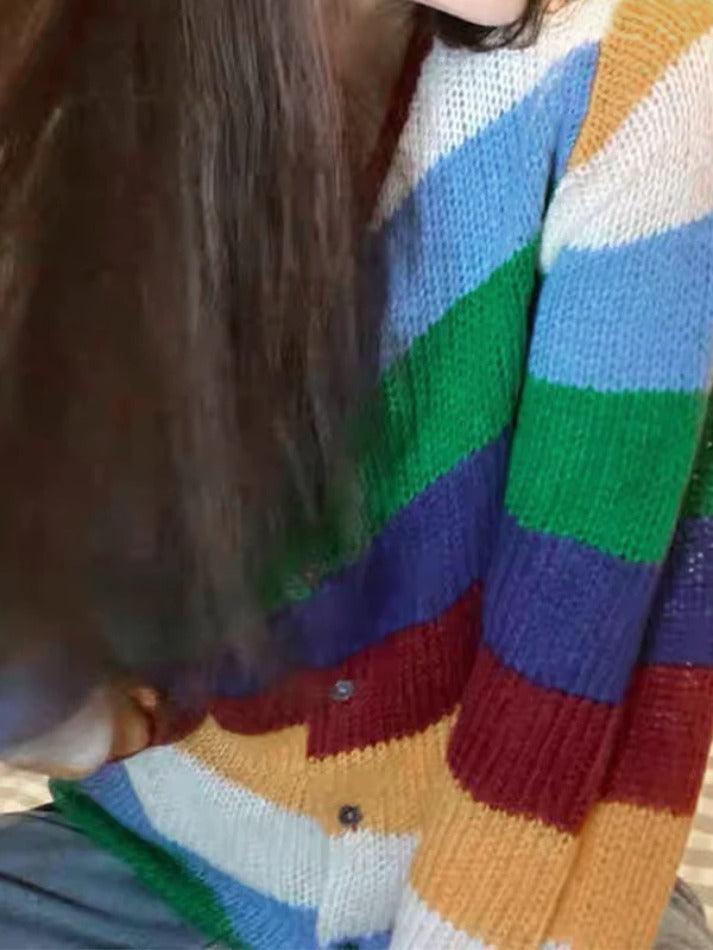 Contrast color rainbow stripe cardigan