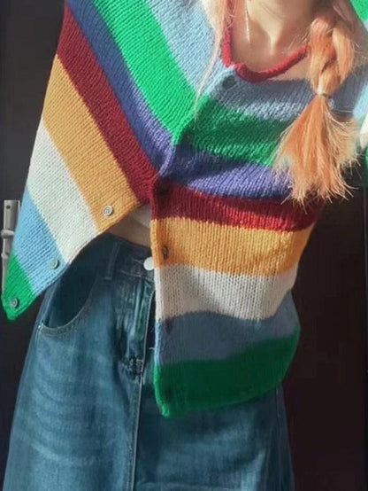 Contrast color rainbow stripe cardigan