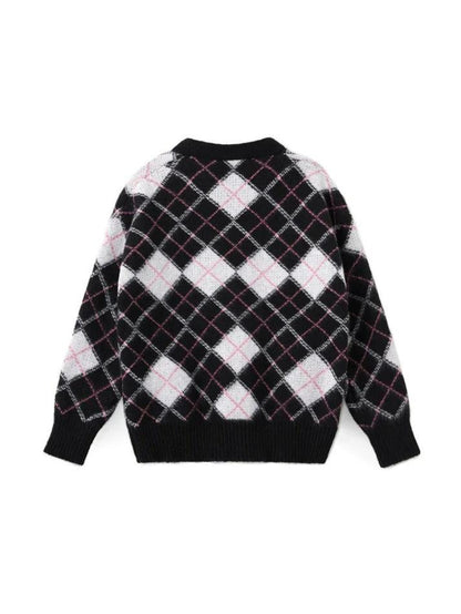 Check jacquard loose cardigan