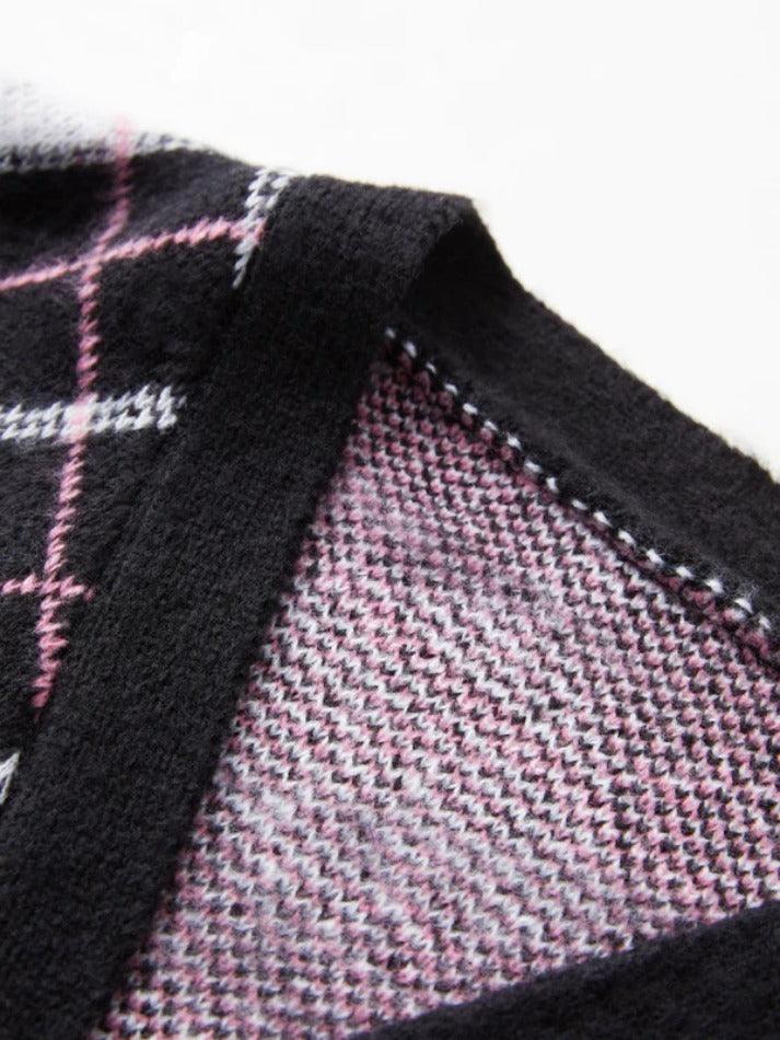 Check jacquard loose cardigan