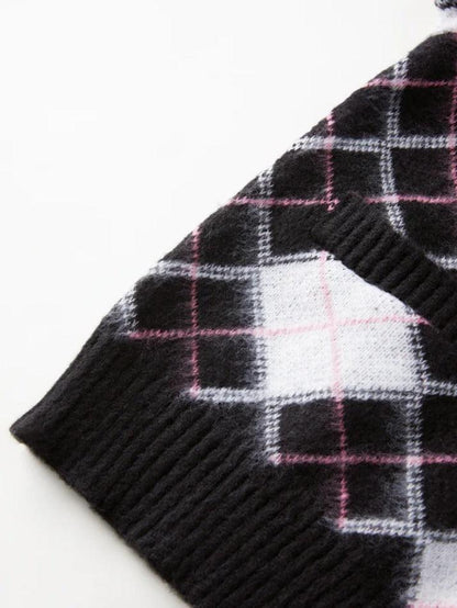 Check jacquard loose cardigan