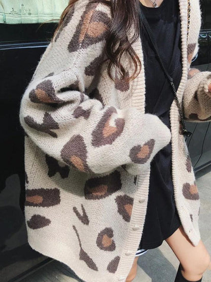 Leopard print loose cardigan