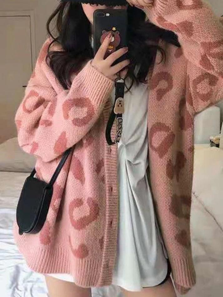 Leopard print loose cardigan