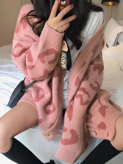 Leopard print loose cardigan
