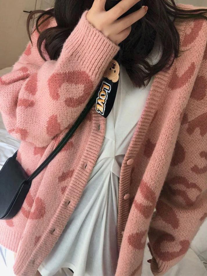 Leopard print loose cardigan