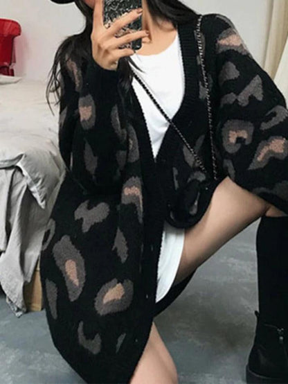 Leopard print loose cardigan