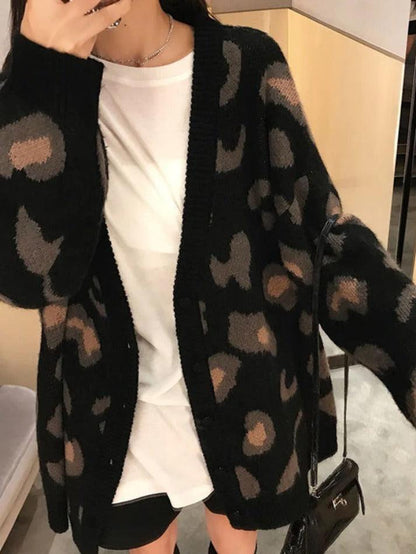 Leopard print loose cardigan
