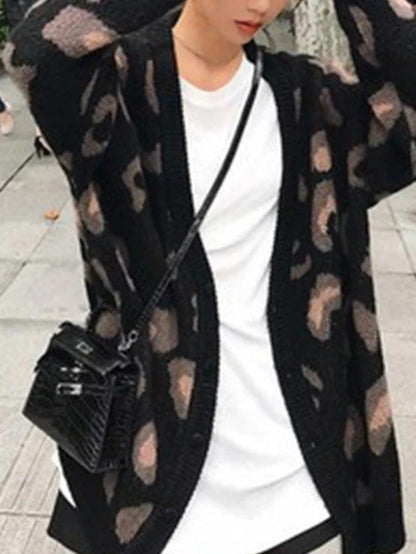 Leopard print loose cardigan
