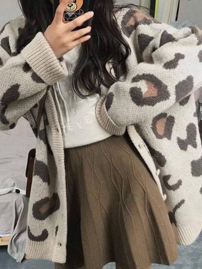 Leopard print loose cardigan