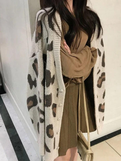 Leopard print loose cardigan