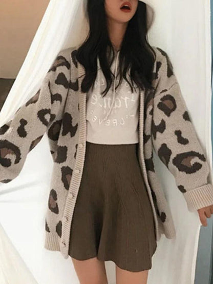 Leopard print loose cardigan