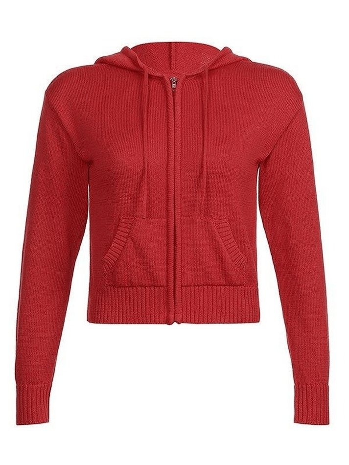 Hooded crop knit cardigan