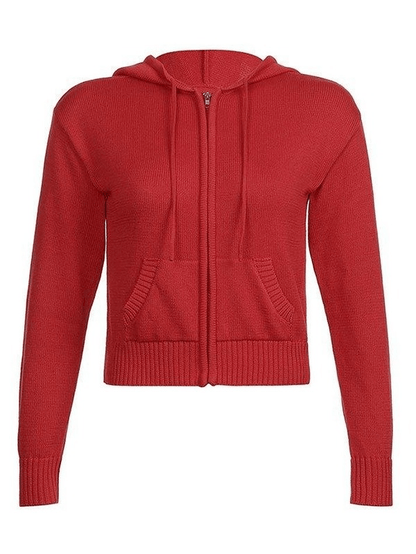 Hooded crop knit cardigan