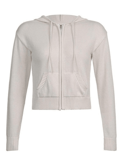Hooded crop knit cardigan