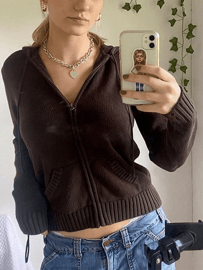 Hooded crop knit cardigan