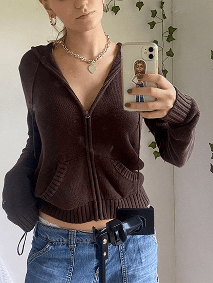 Hooded crop knit cardigan