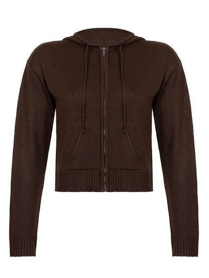Hooded crop knit cardigan
