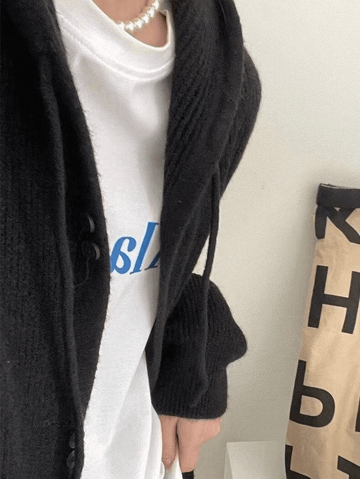 Hooded button front knit cardigan