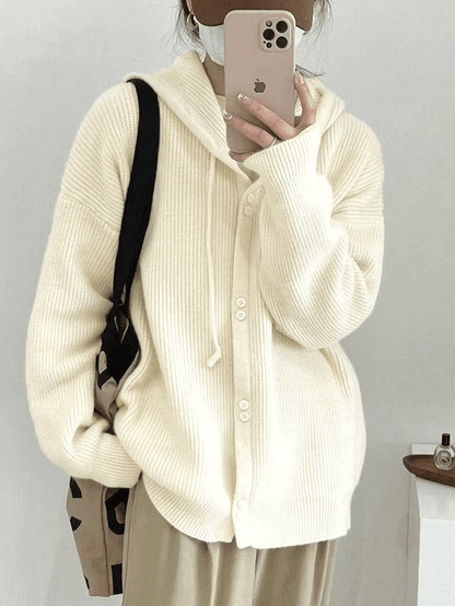 Hooded button front knit cardigan