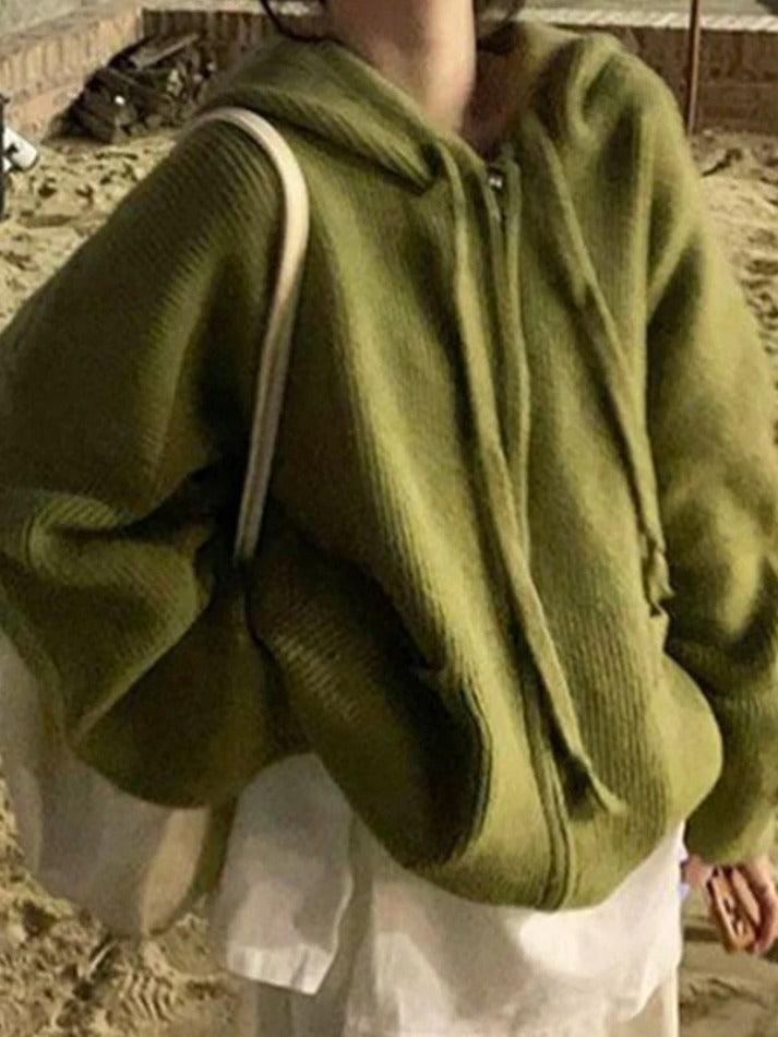 Oversize zip up hooded knit cardigan
